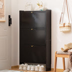 Modern Minimalist Shoe Storage Cabinet in Black Bamboo & MDF | Ridorn-Shoe Cabinets-Ridorn