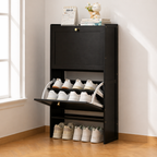 Modern Minimalist Shoe Storage Cabinet in Black Bamboo & MDF | Ridorn-Shoe Cabinets-Ridorn