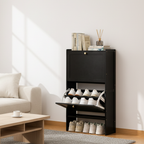 Modern Minimalist Shoe Storage Cabinet in Black Bamboo & MDF | Ridorn-Shoe Cabinets-Ridorn