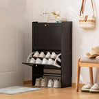 Modern Minimalist Shoe Storage Cabinet in Black Bamboo & MDF | Ridorn-Shoe Cabinets-Ridorn