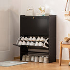 Modern Minimalist Shoe Storage Cabinet in Black Bamboo & MDF | Ridorn-Shoe Cabinets-Ridorn