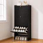 Modern Minimalist Shoe Storage Cabinet in Black Bamboo & MDF | Ridorn-Shoe Cabinets-Ridorn