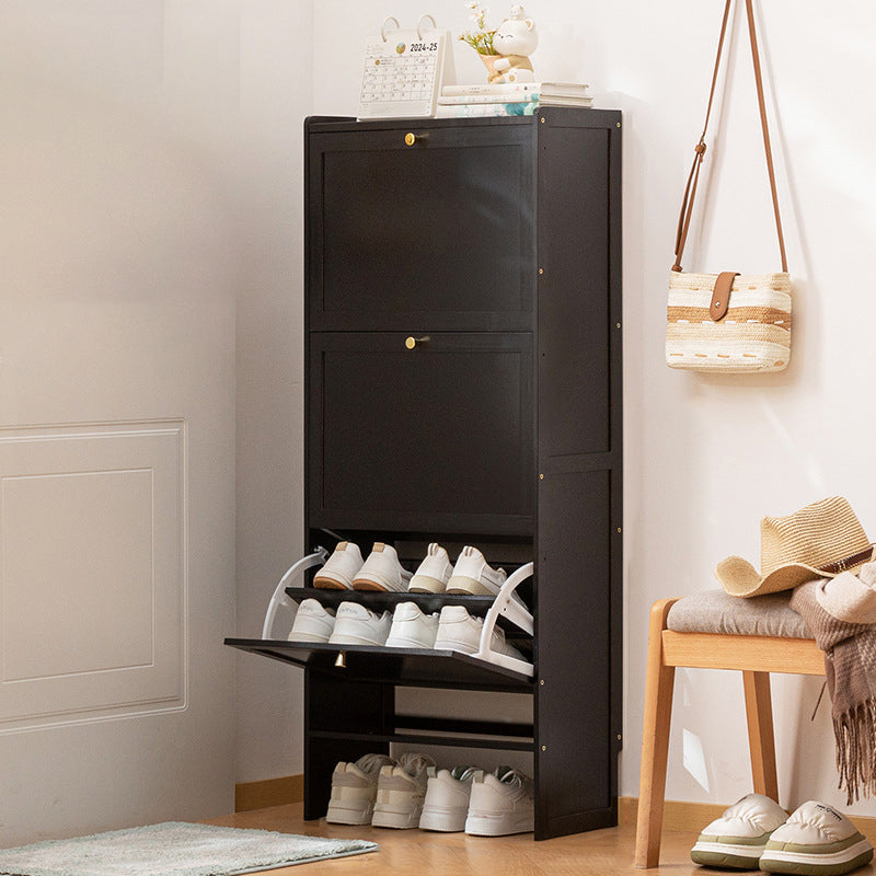 Modern Minimalist Shoe Storage Cabinet in Black Bamboo & MDF | Ridorn-Shoe Cabinets-Ridorn
