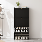Modern Minimalist Shoe Storage Cabinet in Black Bamboo & MDF | Ridorn-Shoe Cabinets-Ridorn