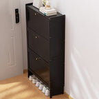 Modern Minimalist Shoe Storage Cabinet in Black Bamboo & MDF | Ridorn-Shoe Cabinets-Ridorn