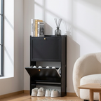 Modern Minimalist Shoe Storage Cabinet in Black Bamboo & MDF | Ridorn-Shoe Cabinets-Ridorn