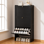Modern Minimalist Shoe Storage Cabinet in Black Bamboo & MDF | Ridorn-Shoe Cabinets-Ridorn