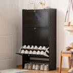 Modern Minimalist Shoe Storage Cabinet in Black Bamboo & MDF | Ridorn-Shoe Cabinets-Ridorn