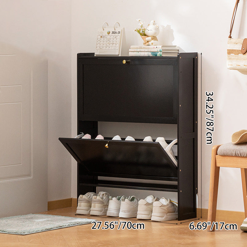Modern Minimalist Shoe Storage Cabinet in Black Bamboo & MDF | Ridorn-Shoe Cabinets-Ridorn