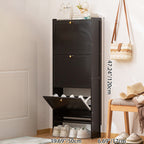 Modern Minimalist Shoe Storage Cabinet in Black Bamboo & MDF | Ridorn-Shoe Cabinets-Ridorn