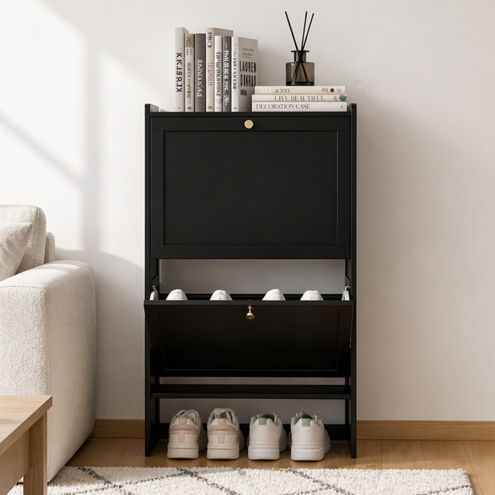 Modern Minimalist Shoe Storage Cabinet in Black Bamboo & MDF | Ridorn-Shoe Cabinets-Ridorn