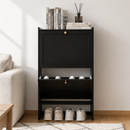 Modern Minimalist Shoe Storage Cabinet in Black Bamboo & MDF | Ridorn-Shoe Cabinets-Ridorn