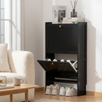 Modern Minimalist Shoe Storage Cabinet in Black Bamboo & MDF | Ridorn-Shoe Cabinets-Ridorn