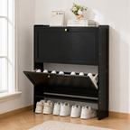 Modern Minimalist Shoe Storage Cabinet in Black Bamboo & MDF | Ridorn-Shoe Cabinets-Ridorn