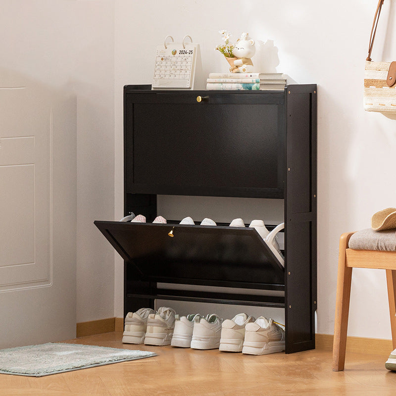 Modern Minimalist Shoe Storage Cabinet in Black Bamboo & MDF | Ridorn-Shoe Cabinets-Ridorn