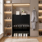 Modern Minimalist Shoe Storage Cabinet in Black Bamboo & MDF | Ridorn-Shoe Cabinets-Ridorn