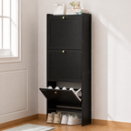 Modern Minimalist Shoe Storage Cabinet in Black Bamboo & MDF | Ridorn-Shoe Cabinets-Ridorn