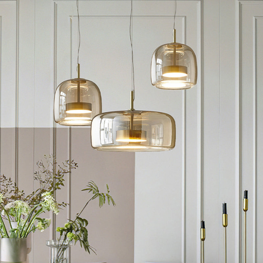 Modern pendant light clear cylindrical design front view