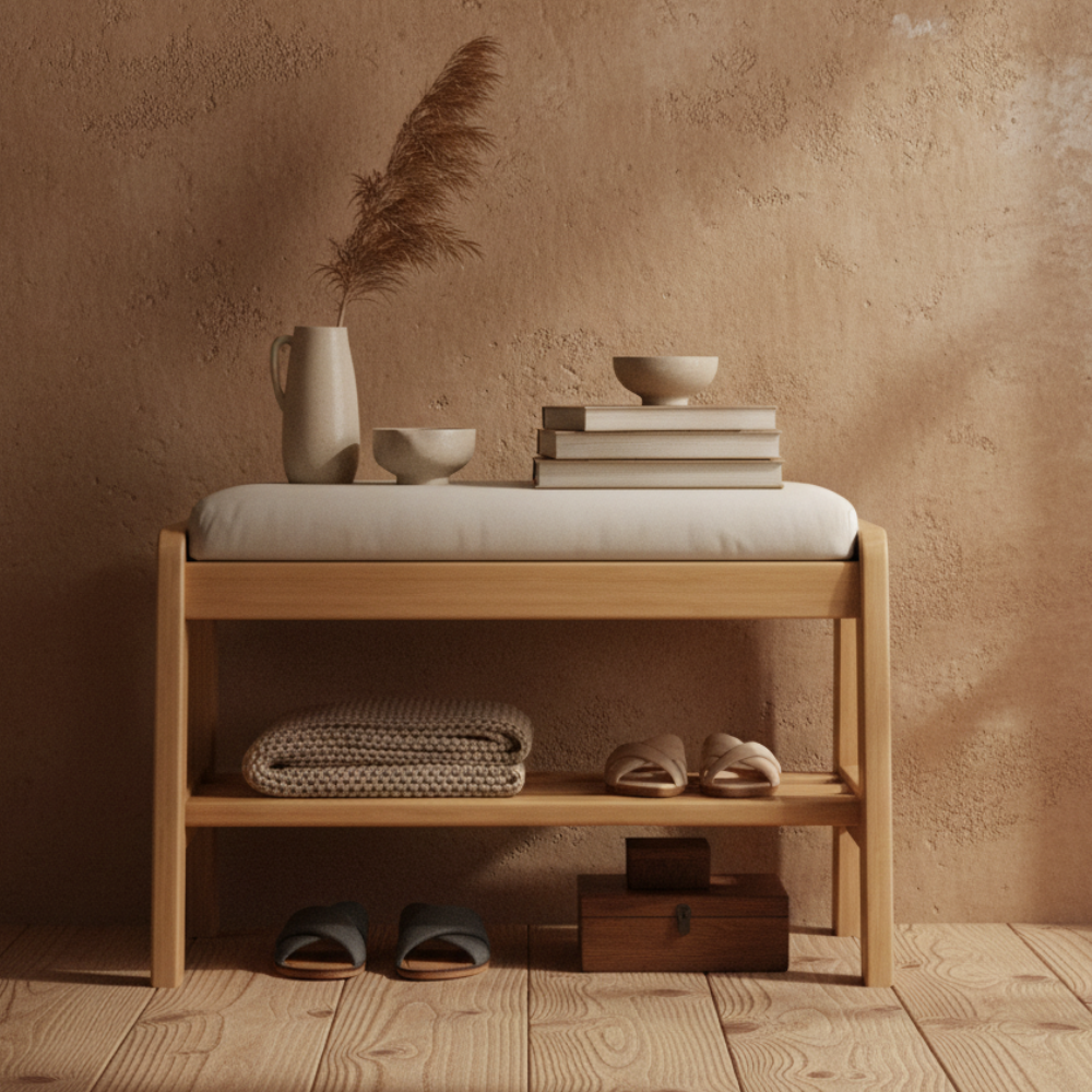 Modern Scandinavian Shoe Rack - Solid Wood with Tech Cloth | Ridorn-Shoe Storage-Ridorn