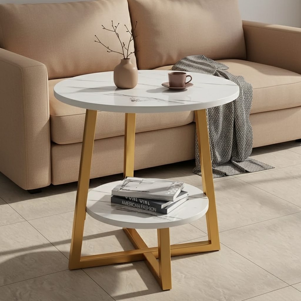 Contemporary two-tier side table front view
