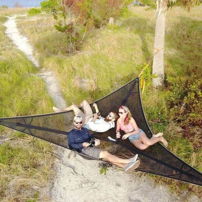 Multi-Person Camping Hammock, 3-Point Anchor Outdoor Hanging Lounger for Family & Groups-Ridorn