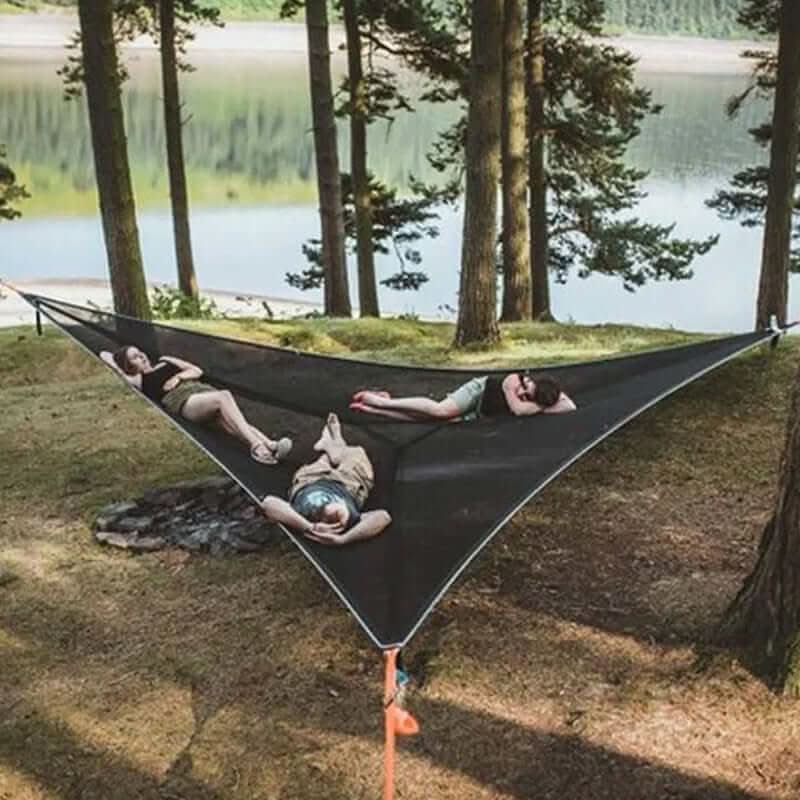 Multi-Person Camping Hammock, 3-Point Anchor Outdoor Hanging Lounger for Family & Groups-Ridorn