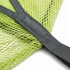 Close-up of a lime green mesh fabric of the hammock with a dark gray adjustable strap, shown on a white background.