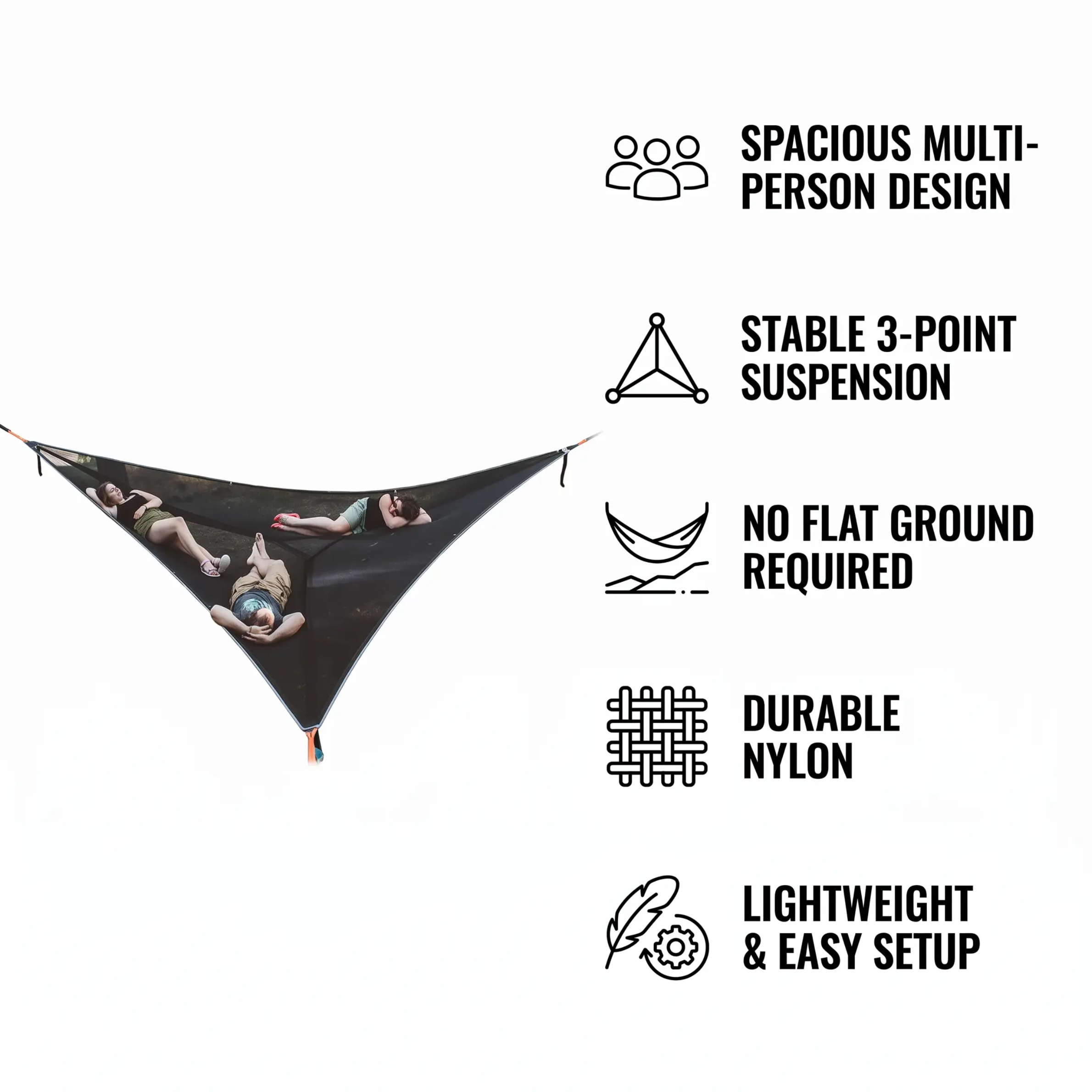 Multi-Person Camping Hammock, 3-Point Anchor Outdoor Hanging Lounger for Family & Groups