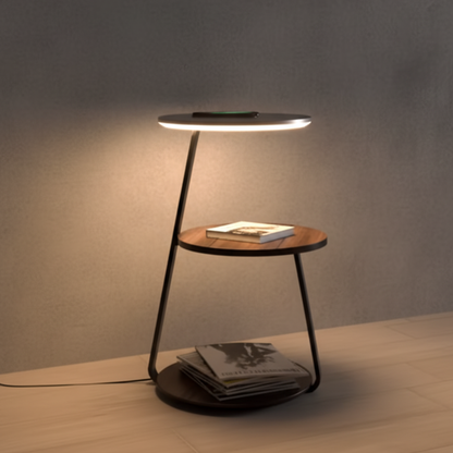 Chic Wooden Floor Lamp with Table and Smart Features | Ridorn