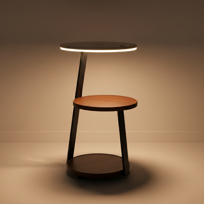 Chic Wooden Floor Lamp with Table and Smart Features | Ridorn