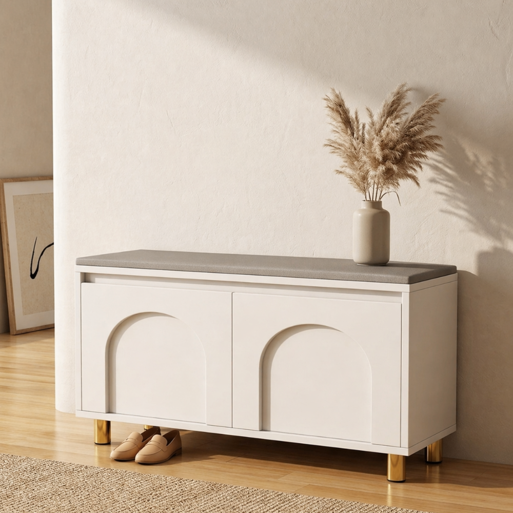 Nordic Faux Leather Shoe Storage Bench for Entryway Seating | Ridorn-Benches-Ridorn