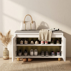 Nordic Faux Leather Shoe Storage Bench for Entryway Seating | Ridorn-Benches-Ridorn