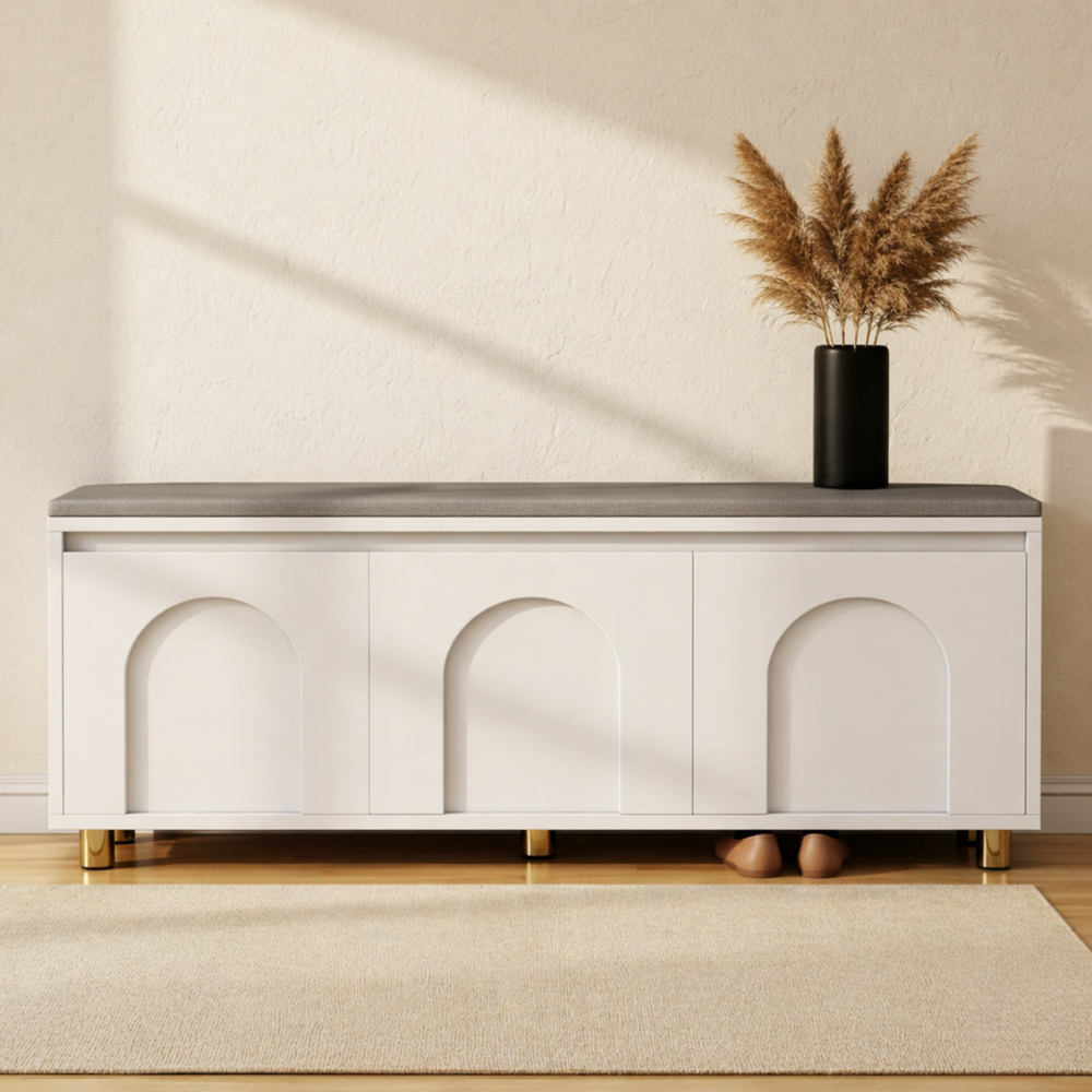 Nordic Faux Leather Shoe Storage Bench for Entryway Seating | Ridorn-Benches-Ridorn