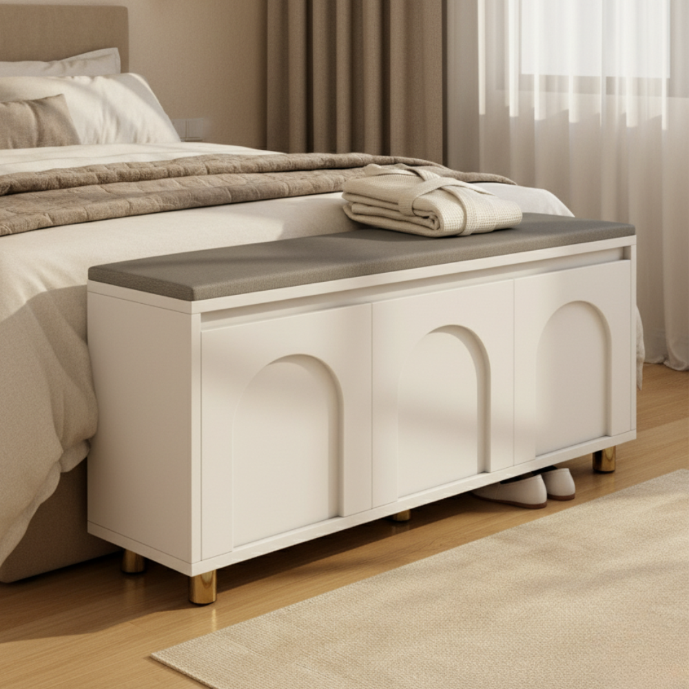 Nordic Faux Leather Shoe Storage Bench for Entryway Seating | Ridorn-Benches-Ridorn
