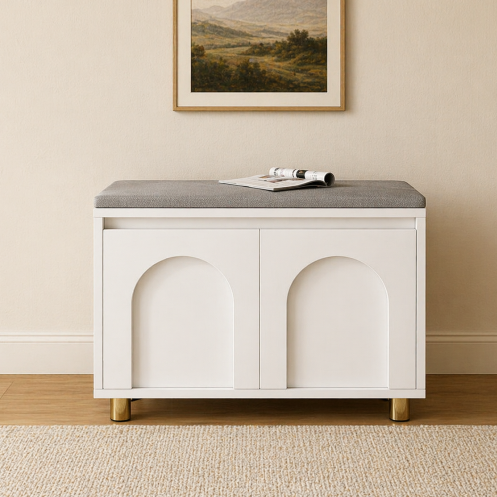Nordic Faux Leather Shoe Storage Bench for Entryway Seating | Ridorn-Benches-Ridorn