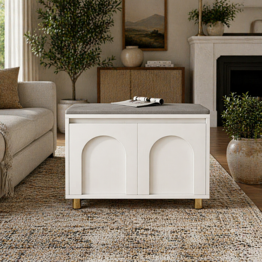 Nordic Faux Leather Shoe Storage Bench for Entryway Seating | Ridorn-Benches-Ridorn