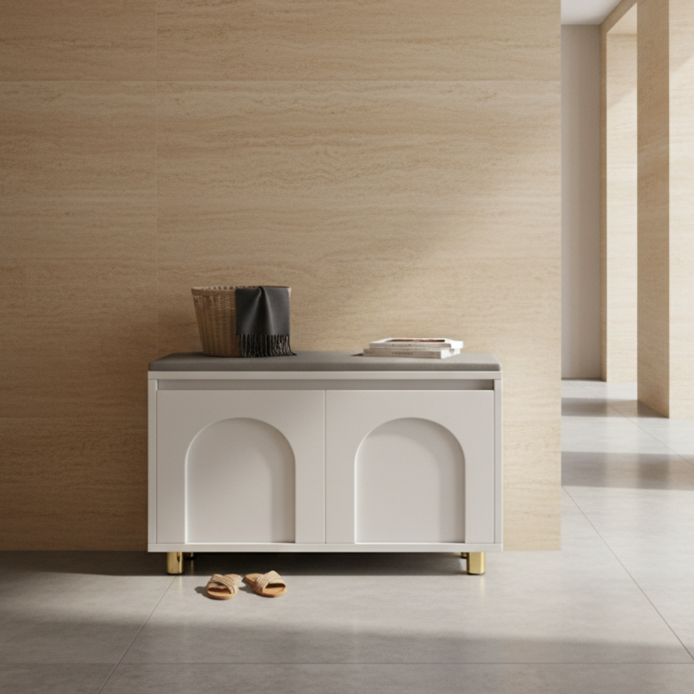 Nordic Faux Leather Shoe Storage Bench for Entryway Seating | Ridorn-Benches-Ridorn