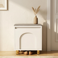 Nordic faux leather shoe storage bench front view