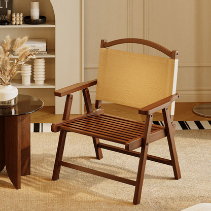 Outdoor beige folding chair bamboo frame front view