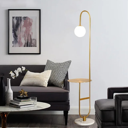 NordHalo Arc | Scandinavian LED Floor Lamp with Side Table | Ridorn