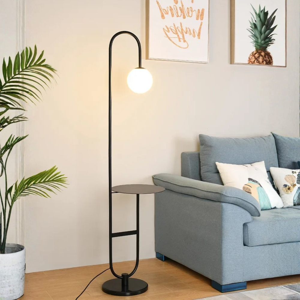 NordHalo Arc | Scandinavian LED Floor Lamp with Side Table | Ridorn