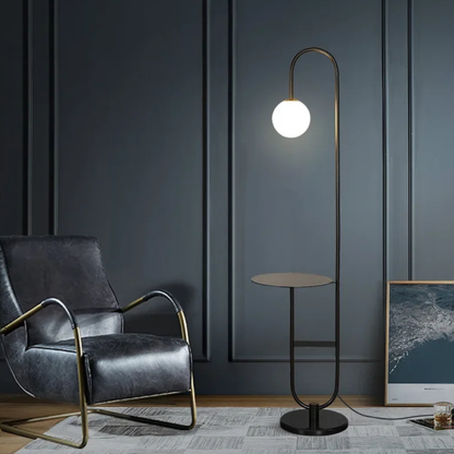NordHalo Arc | Scandinavian LED Floor Lamp with Side Table | Ridorn