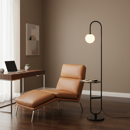 NordHalo Arc | Scandinavian LED Floor Lamp with Side Table | Ridorn
