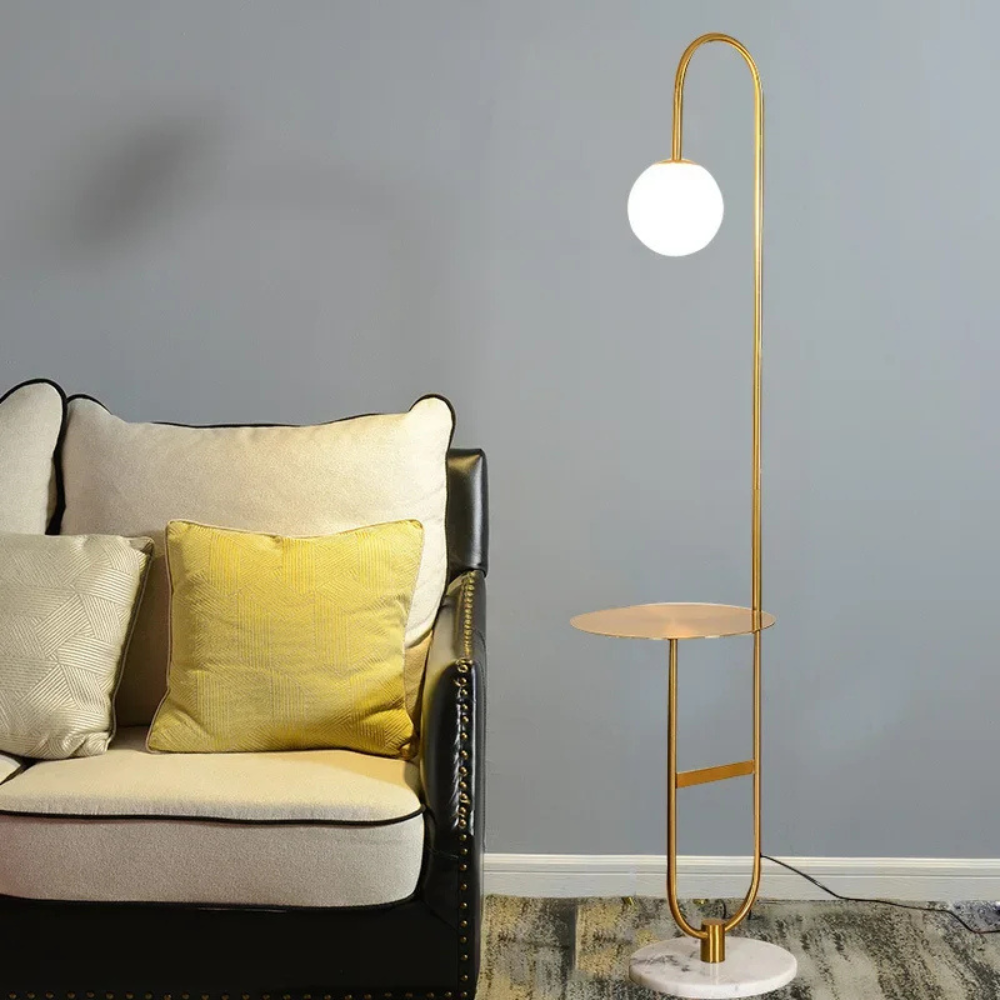 NordHalo Arc | Scandinavian LED Floor Lamp with Side Table | Ridorn