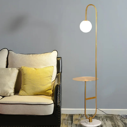 NordHalo Arc | Scandinavian LED Floor Lamp with Side Table | Ridorn