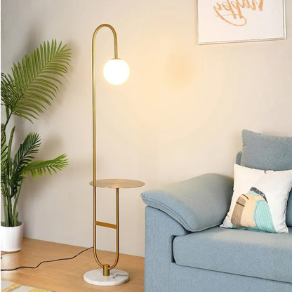 NordHalo Arc | Scandinavian LED Floor Lamp with Side Table | Ridorn
