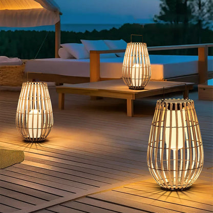 Outdoor Solar Rattan Floor Lamp | Handcrafted Eco-Friendly | Ridorn