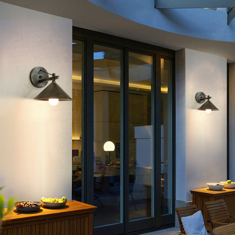 Outdoor Wall Sconce Lamp, Nordic Iron Geometric Cone Waterproof Garden Light-Ridorn