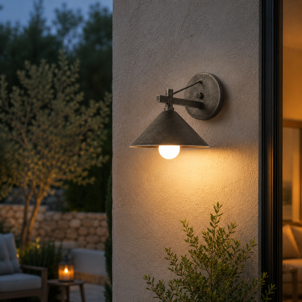 Outdoor Wall Sconce Lamp, Nordic Iron Geometric Cone Waterproof Garden Light