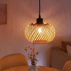 Natural bamboo pendant light with adjustable cord front view